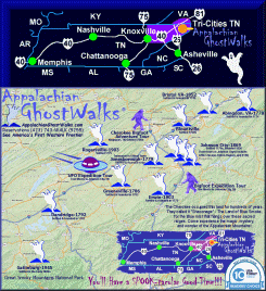 Appalachian Ghostwalks Virginia and Tennessee Ghost and History Tour Location Guide and Map