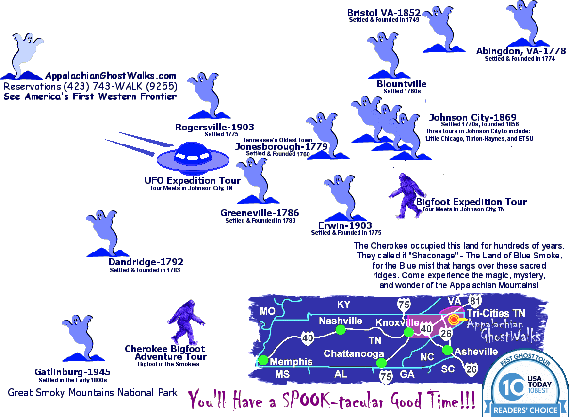Gatlinburg Area GhostWalks Tennessee Ghost Tour Map